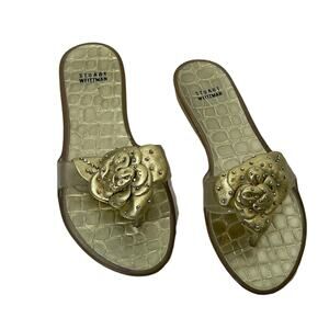 Stuart Weitzman Women Sz 8 Flower Bloom Jelly Sandals Metallic Gold Rhinestones